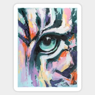 Black Water Tiger. Animal painting big eyes close up canvas art. Beautiful wild tiger head portrait painting. Sticker